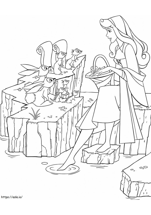1567236795 Princess Aurora With Animals A4 coloring page