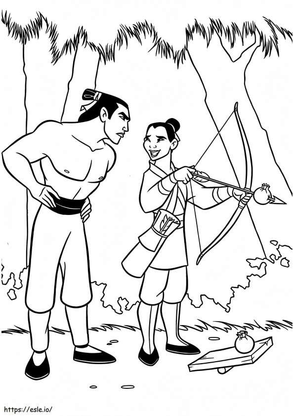 Mulan und Li Shang Bogenschießen ausmalbilder