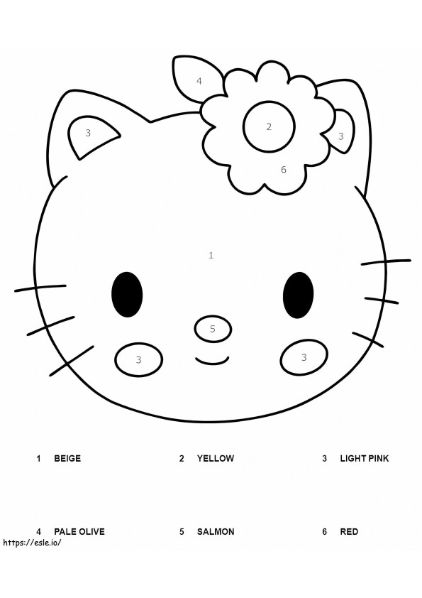 Coloriage Joyeux Hello Kitty couleur par numéro à imprimer dessin