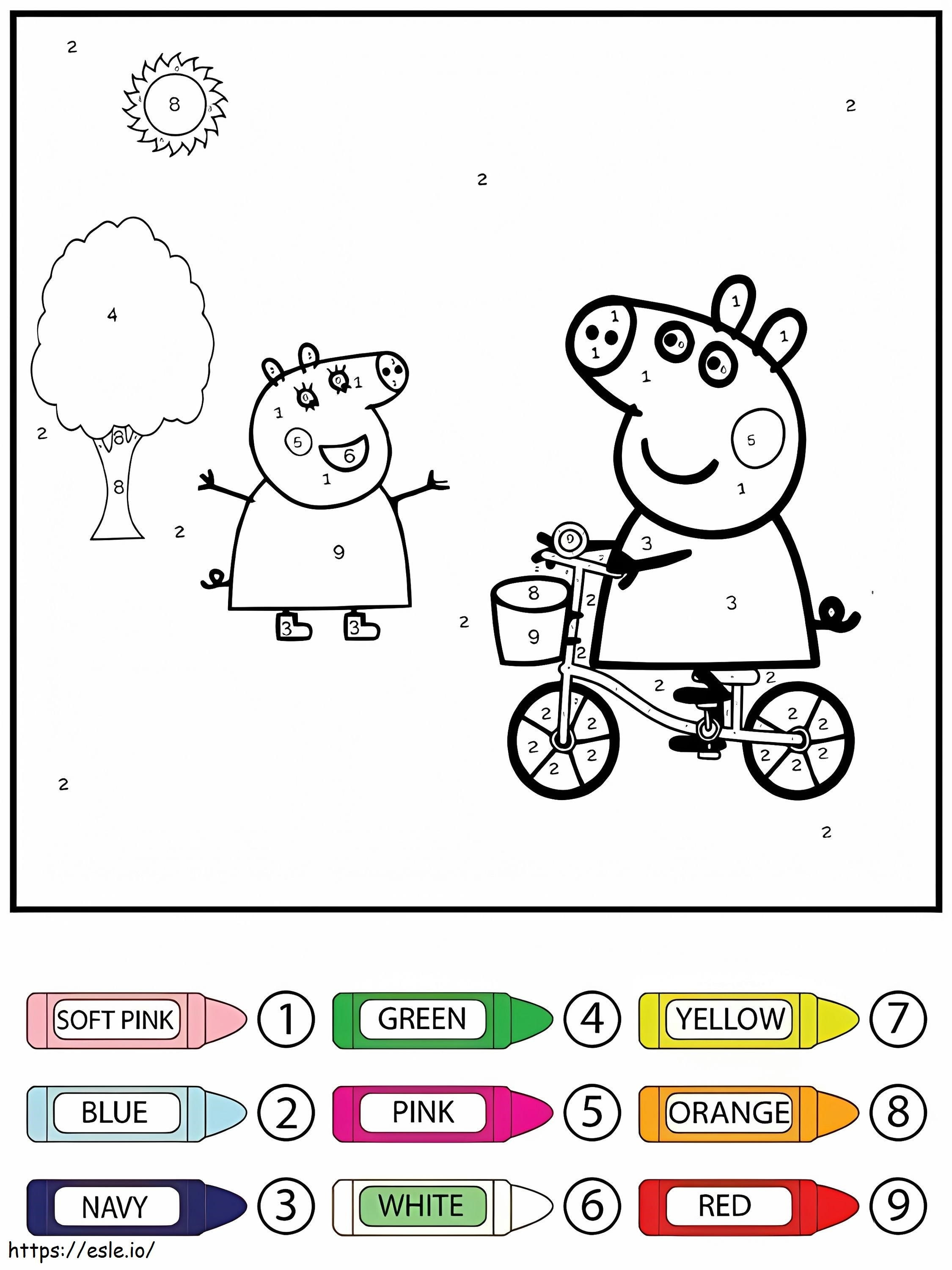 Peppa Pig Cycling Color By Number coloring page