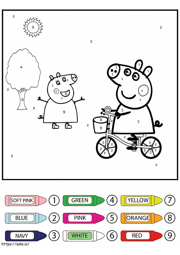 Peppa Pig Cycling Color By Number coloring page