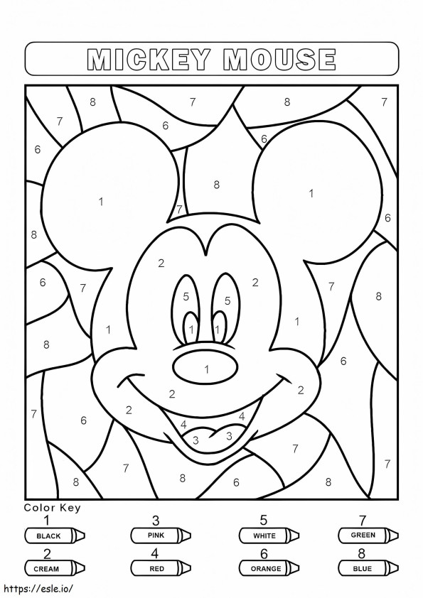 Disney Mickey kleur op nummer kleurplaat