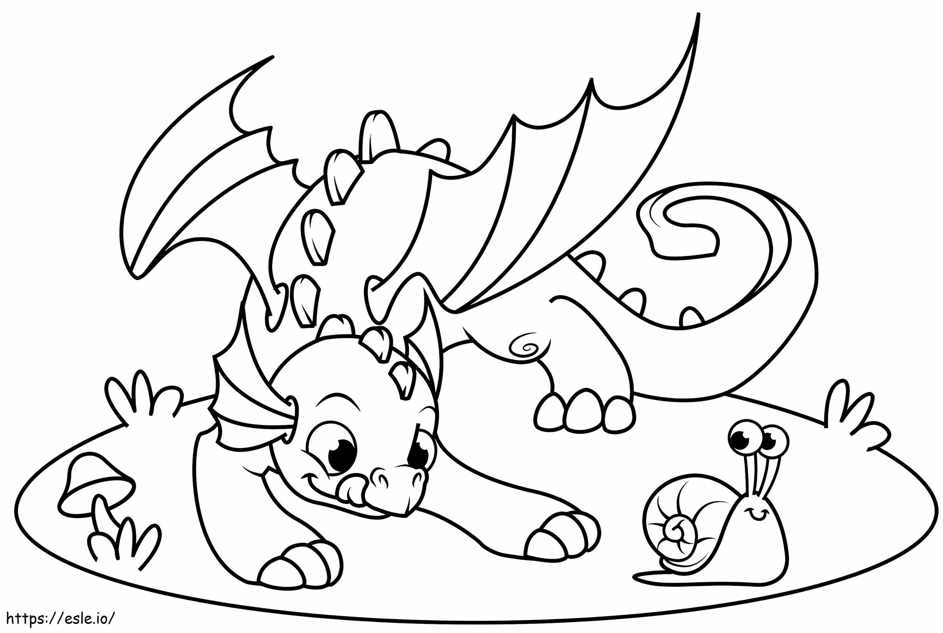1559783326 Cute Dragon With Snail A4 coloring page