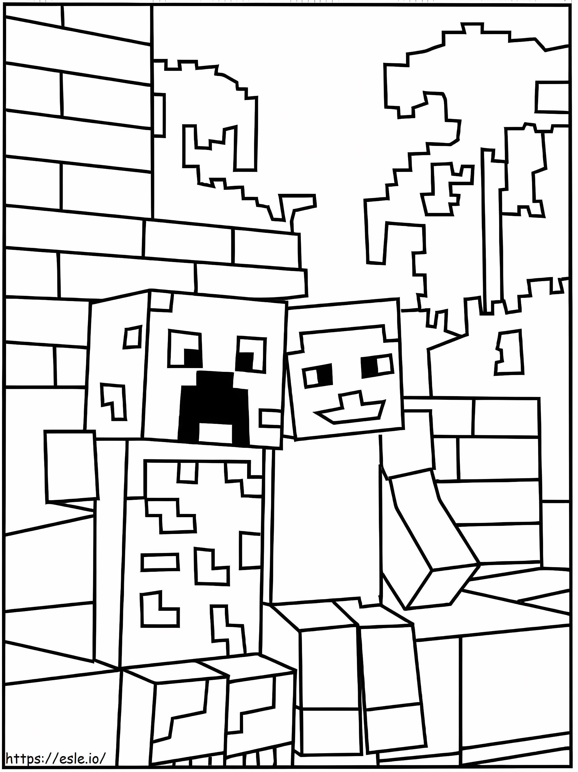 Coloriage Minecraft Creeper et Steve à imprimer dessin