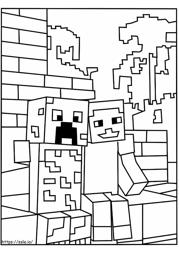 Coloriage Minecraft Creeper et Steve à imprimer dessin