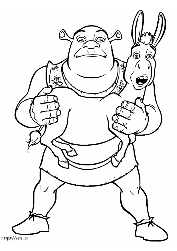 Shrek sosteniendo burro para colorear