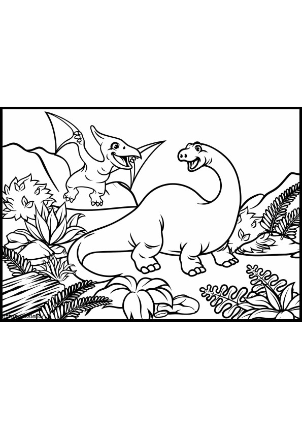 Coloriage Brontosaure et chauve-souris à imprimer dessin