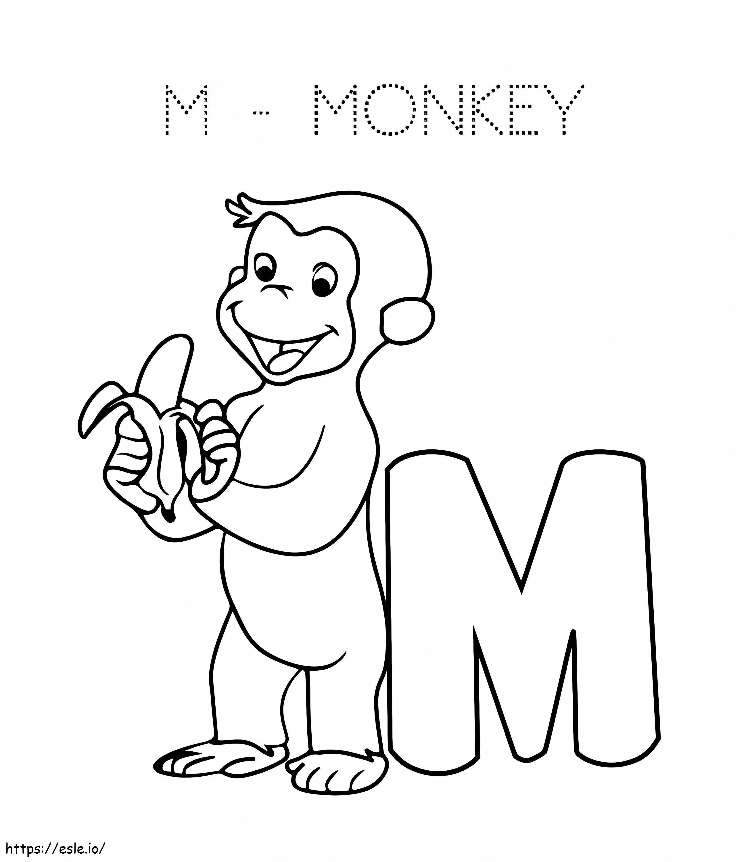 M-kirjain apinalle värityskuva