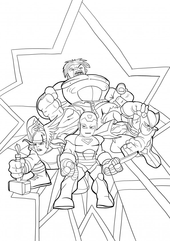 Coloriage de l'équipe de super-héros Marvel gratuitement