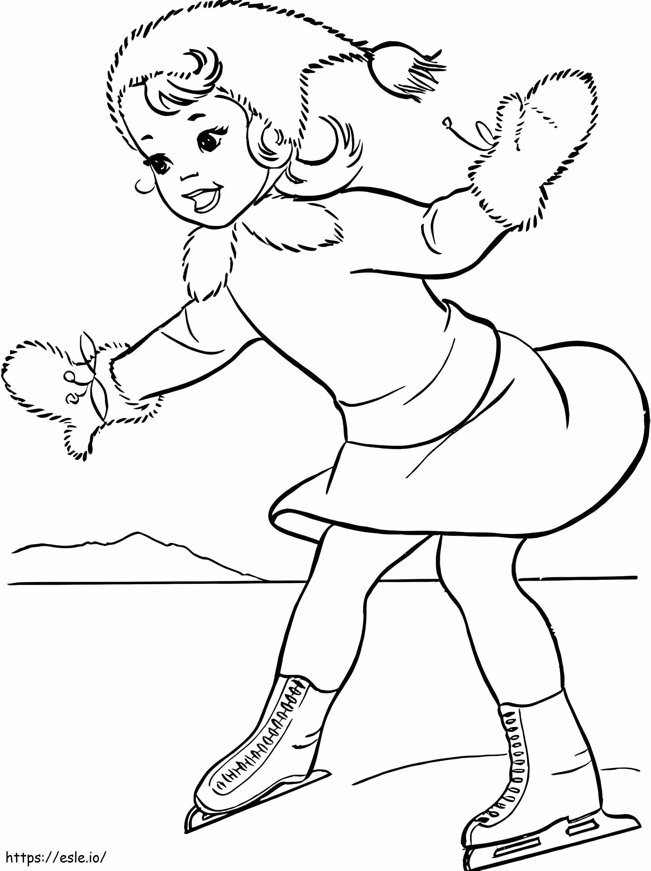 Mała dziewczynka gra na łyżwach kolorowanka