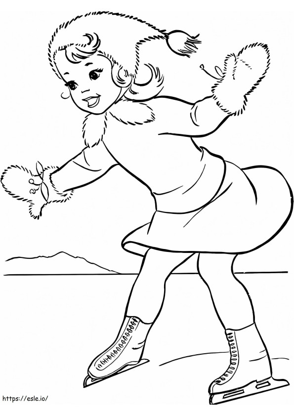 Mała dziewczynka gra na łyżwach kolorowanka