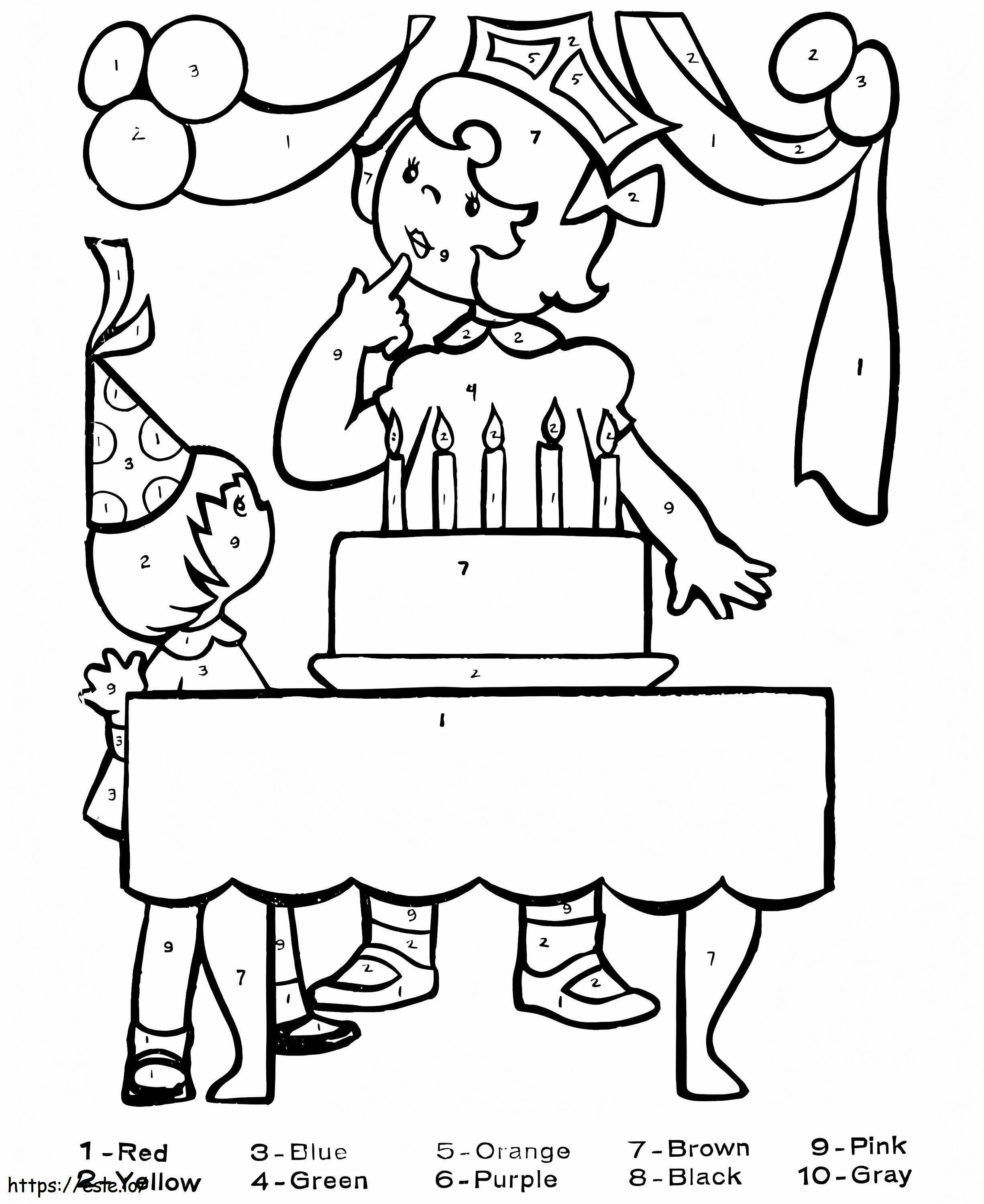 Przyjęcie urodzinowe dla przedszkolaka Kolorowanie według numerów kolorowanka