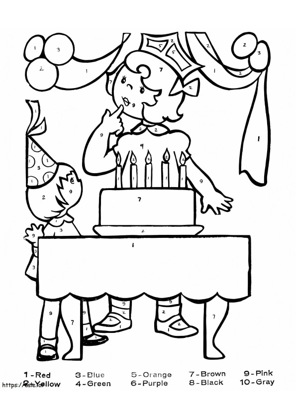 Przyjęcie urodzinowe dla przedszkolaka Kolorowanie według numerów kolorowanka