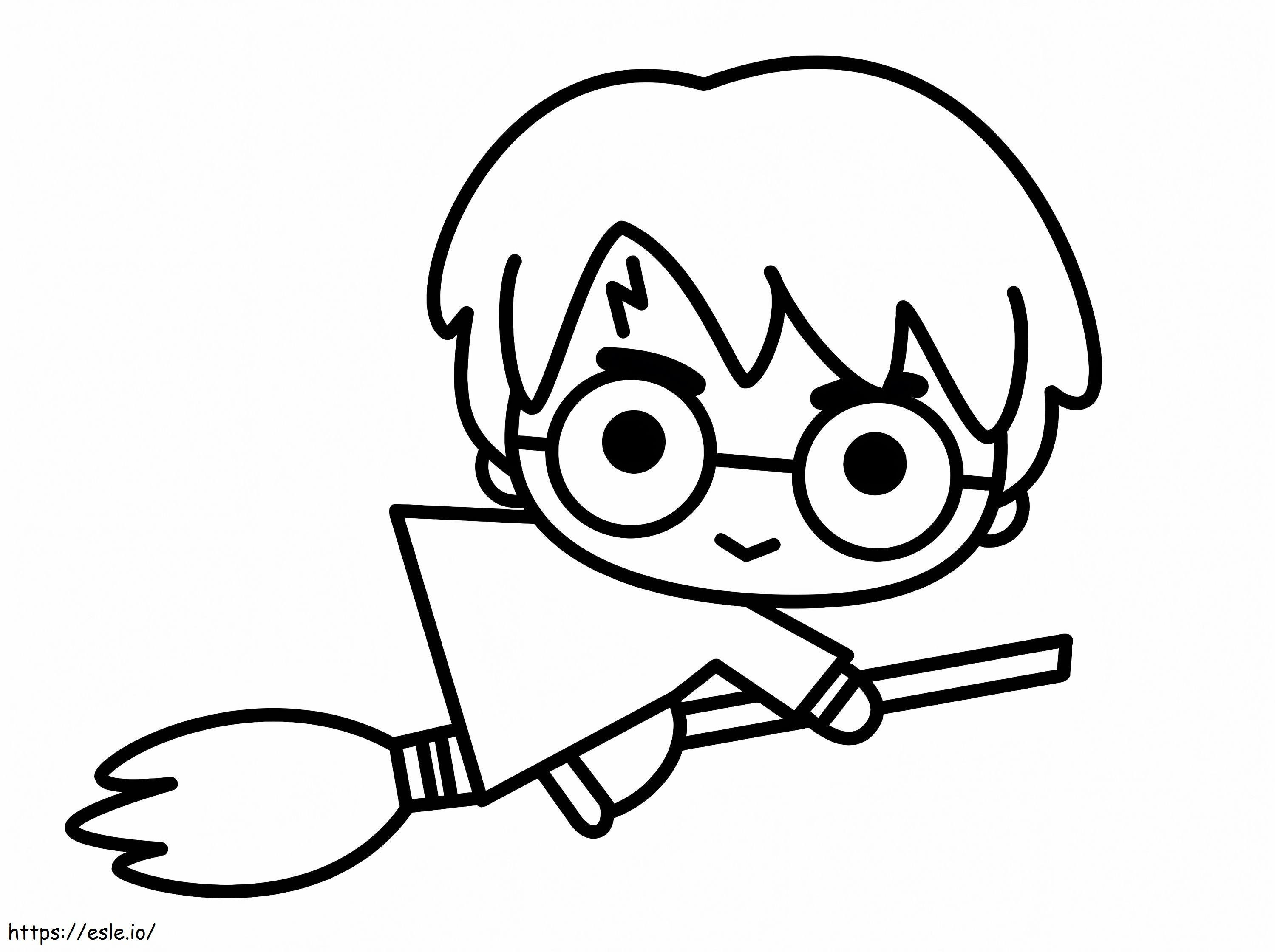 Chibi Harry Potter Flying Coloring Page