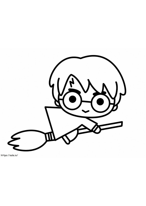 Chibi Harry Potter Flying coloring page