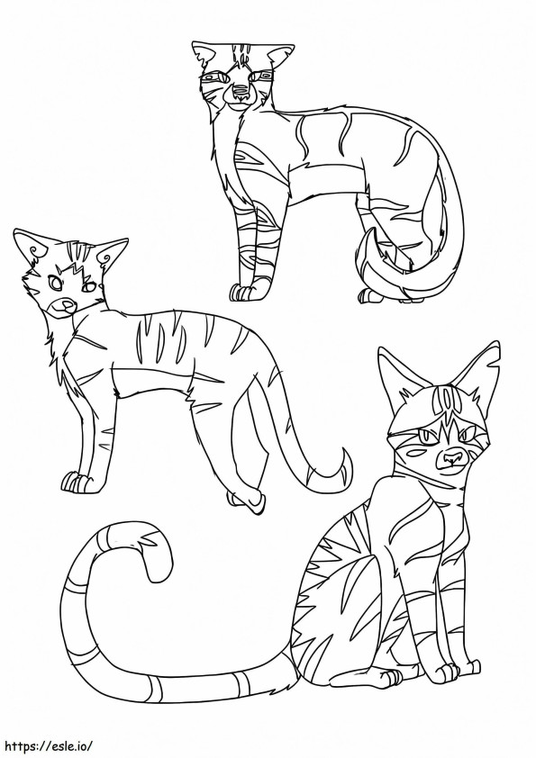 Coloriage Trois chats guerriers à imprimer dessin
