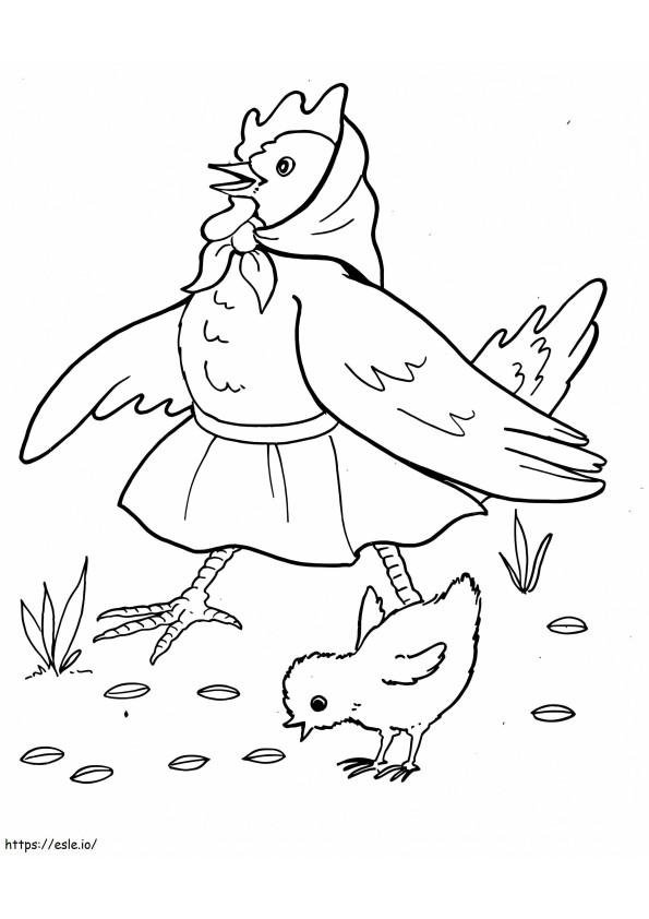 Coloriage L'histoire de la petite poule rousse a trouvé du blé à imprimer dessin