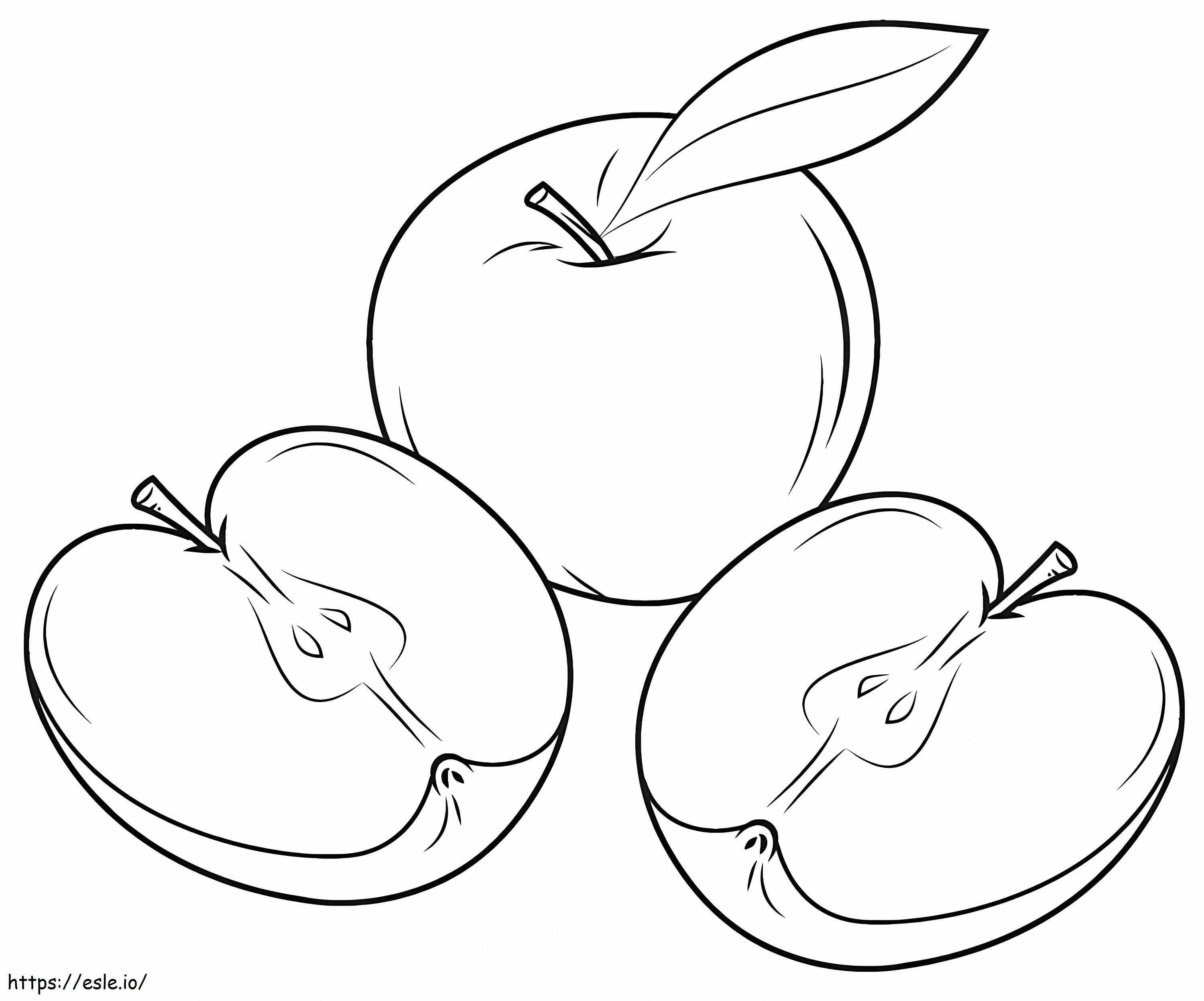 Una manzana y dos rodajas de manzana para colorear