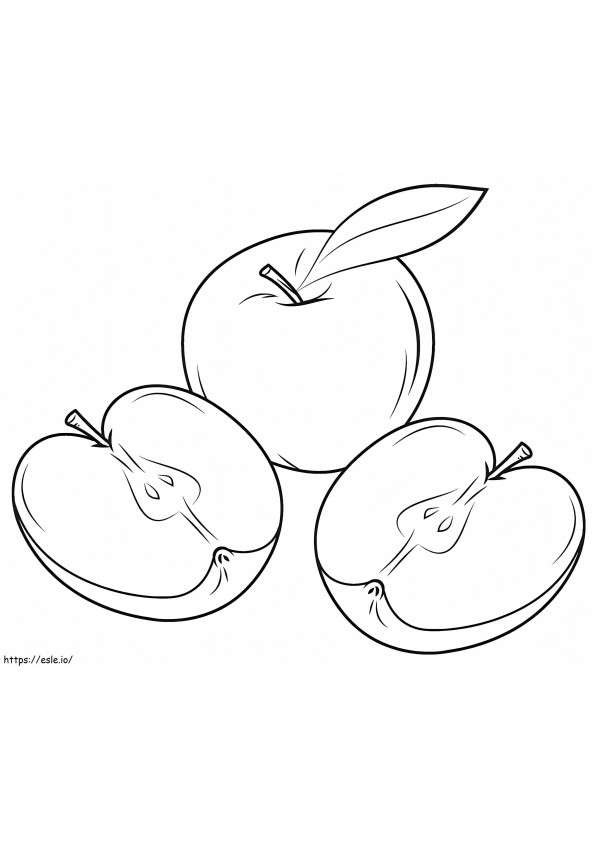 リンゴ 1 個とリンゴのスライス 2 個 ぬりえ - 塗り絵