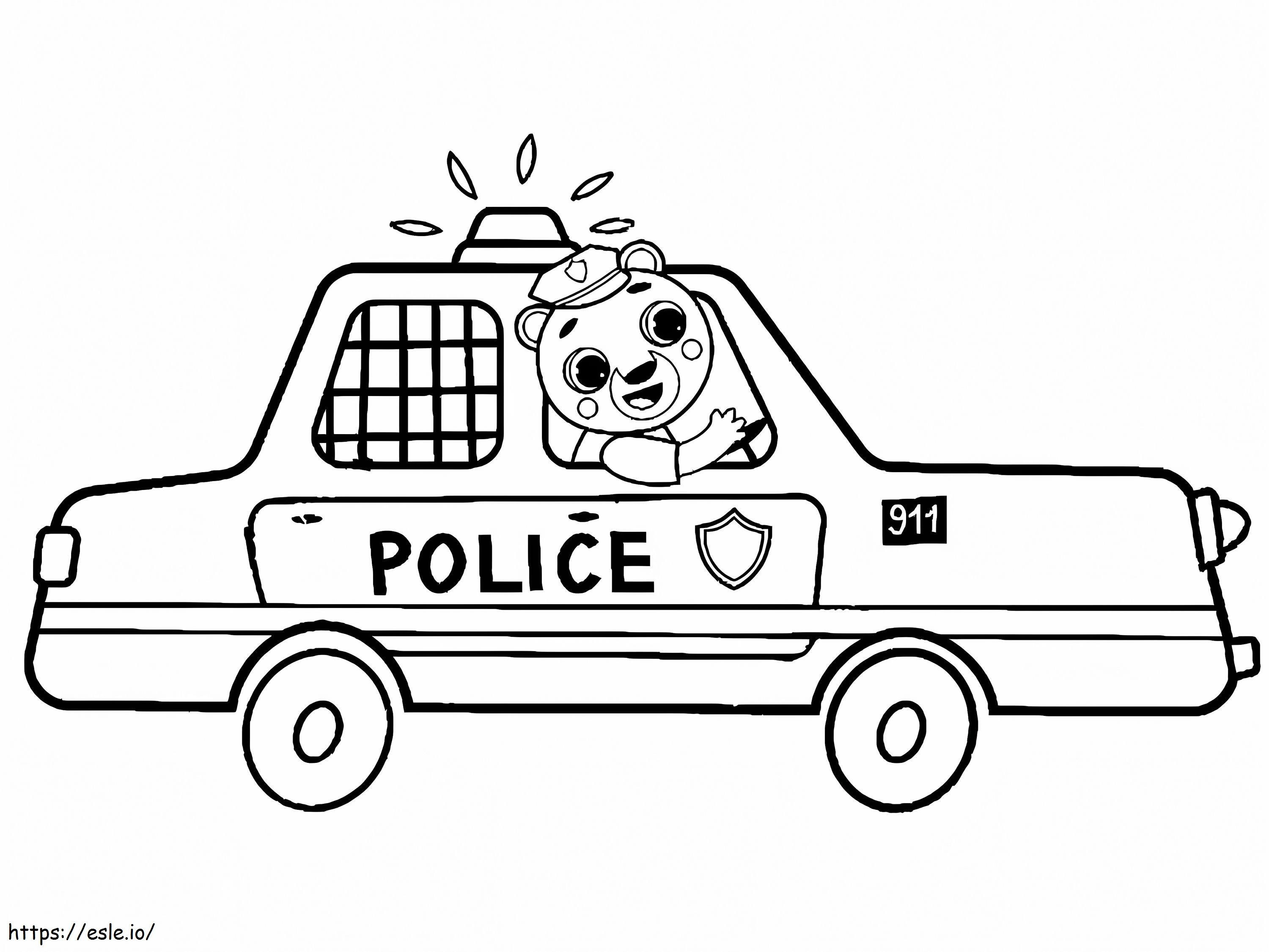 Coloriage Ours mignon dans une voiture de police à imprimer dessin
