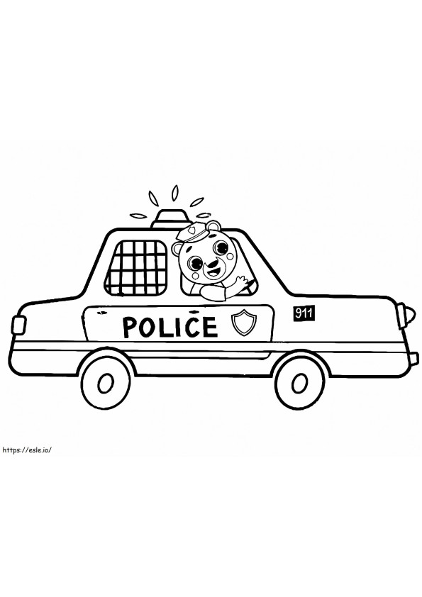 Lindo oso en coche de policía para colorear