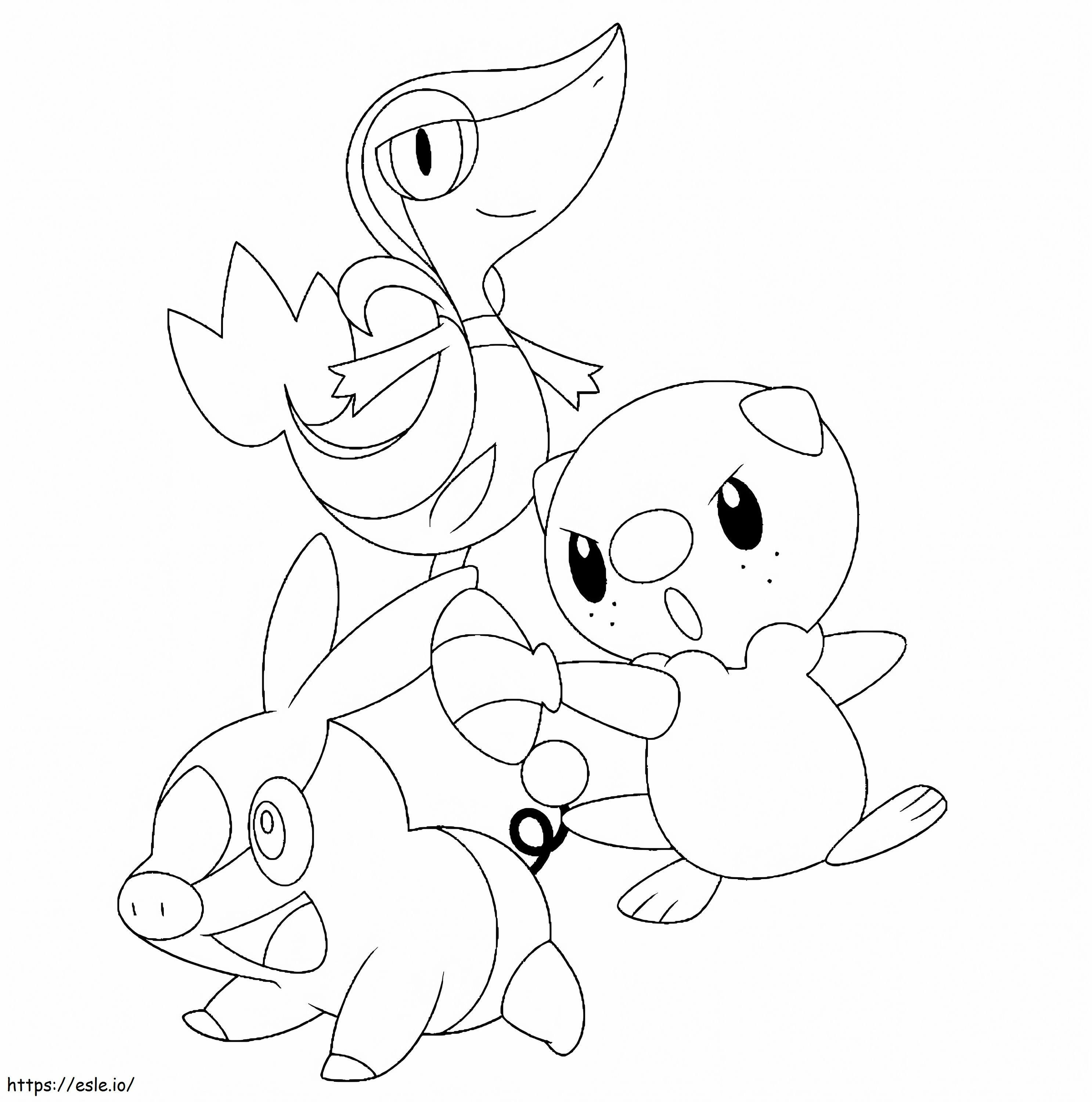 Tepig Snivy Oshawott Pokemon coloring page