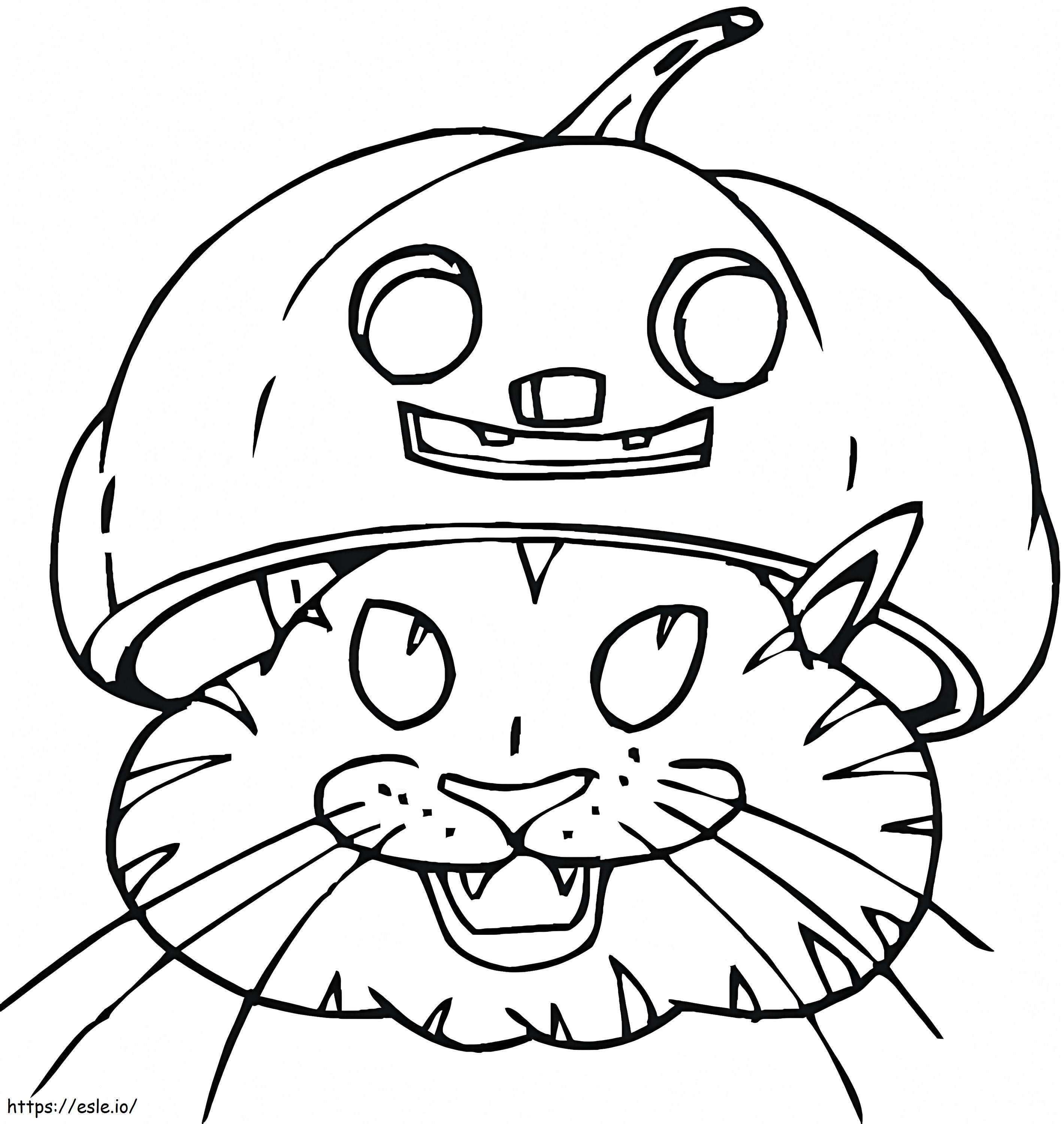 Gato de Halloween com chapéu de abóbora para colorir