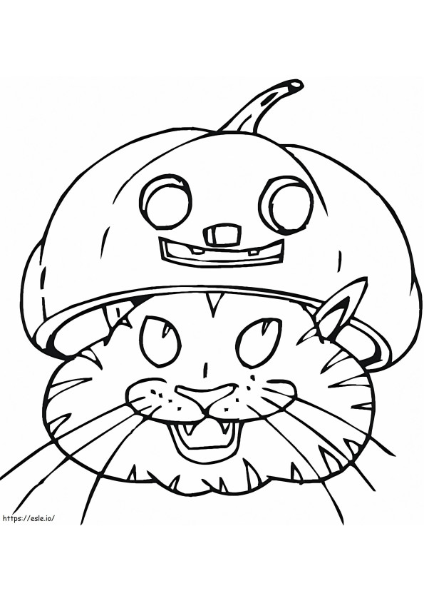 Gatto di Halloween con il cappello di zucca da colorare