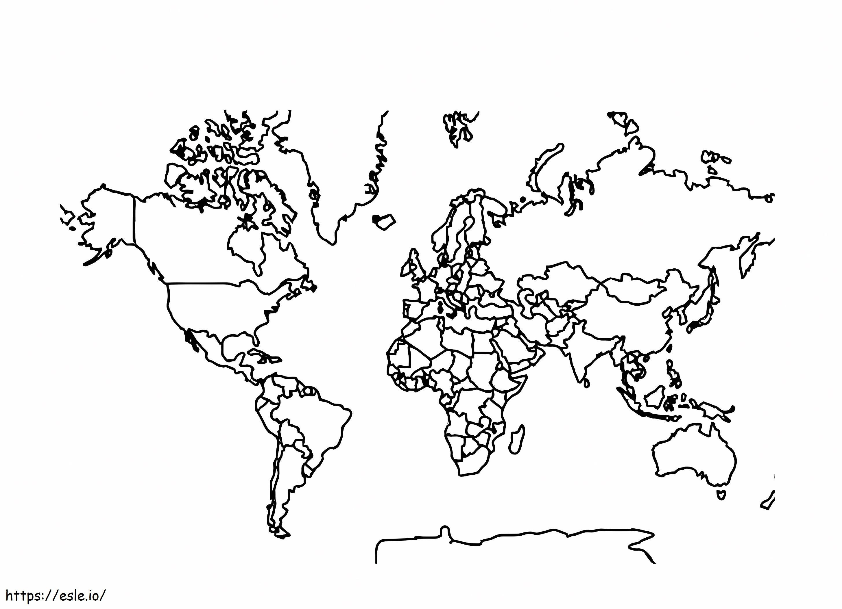 Overzicht van de wereldkaart om te kleuren kleurplaat kleurplaat