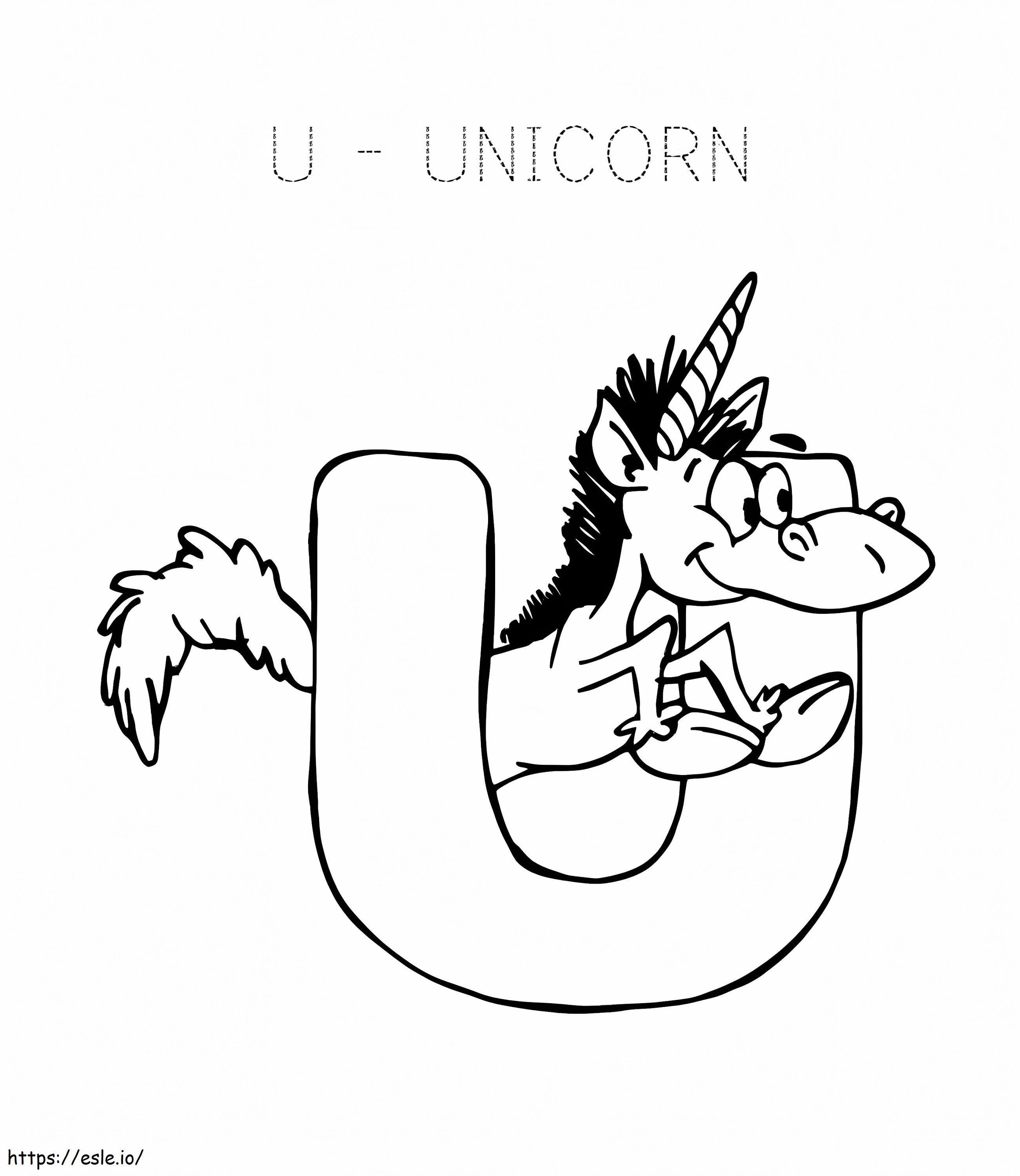Unicorn Linda Letter U Coloring Page