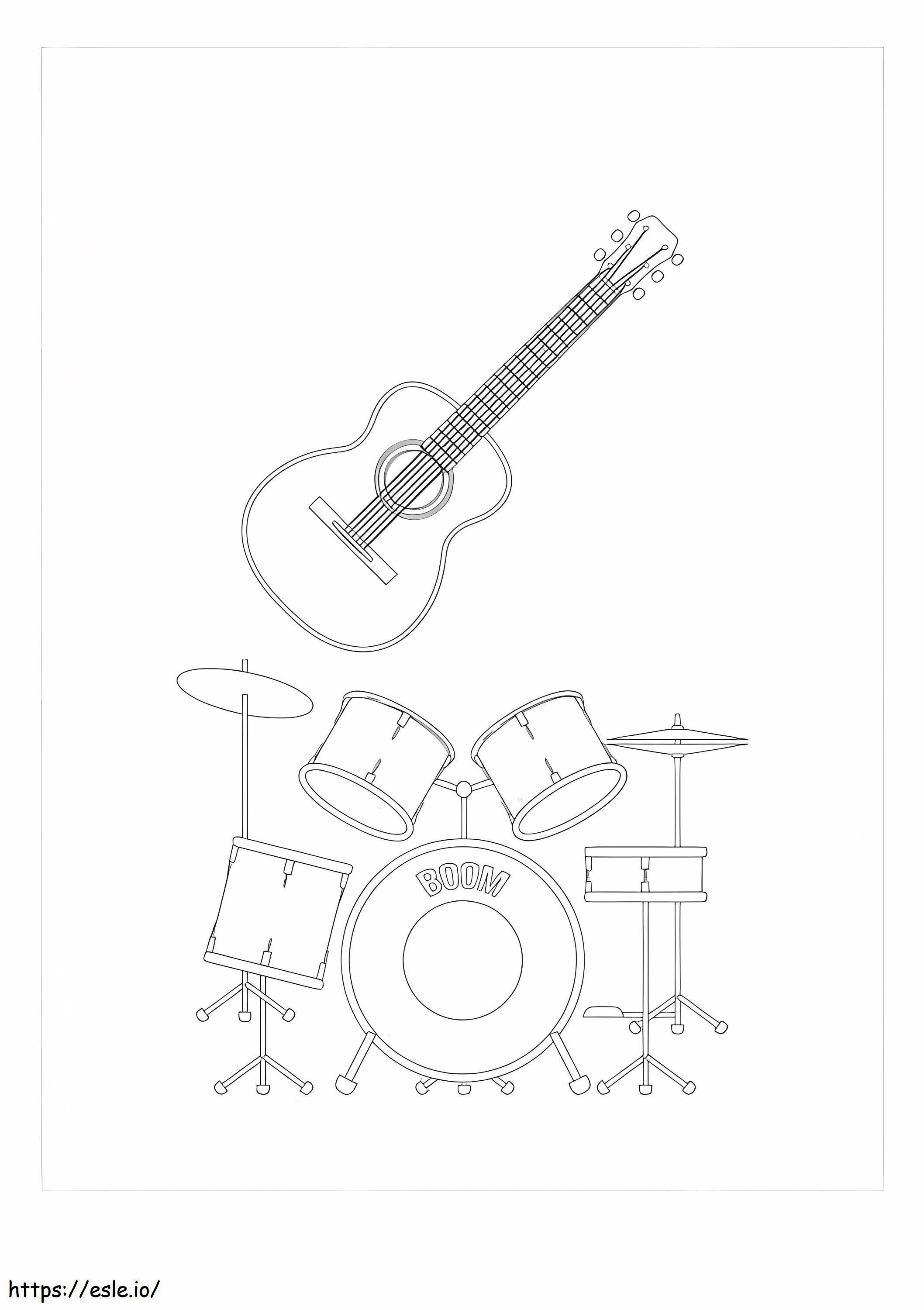 Guitar And Drum Set coloring page