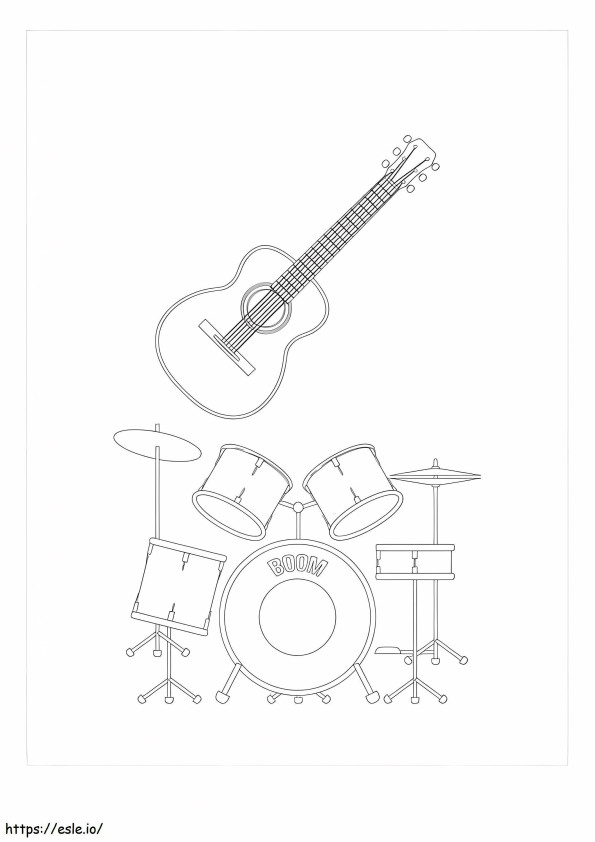 Coloriage Ensemble guitare et batterie à imprimer dessin