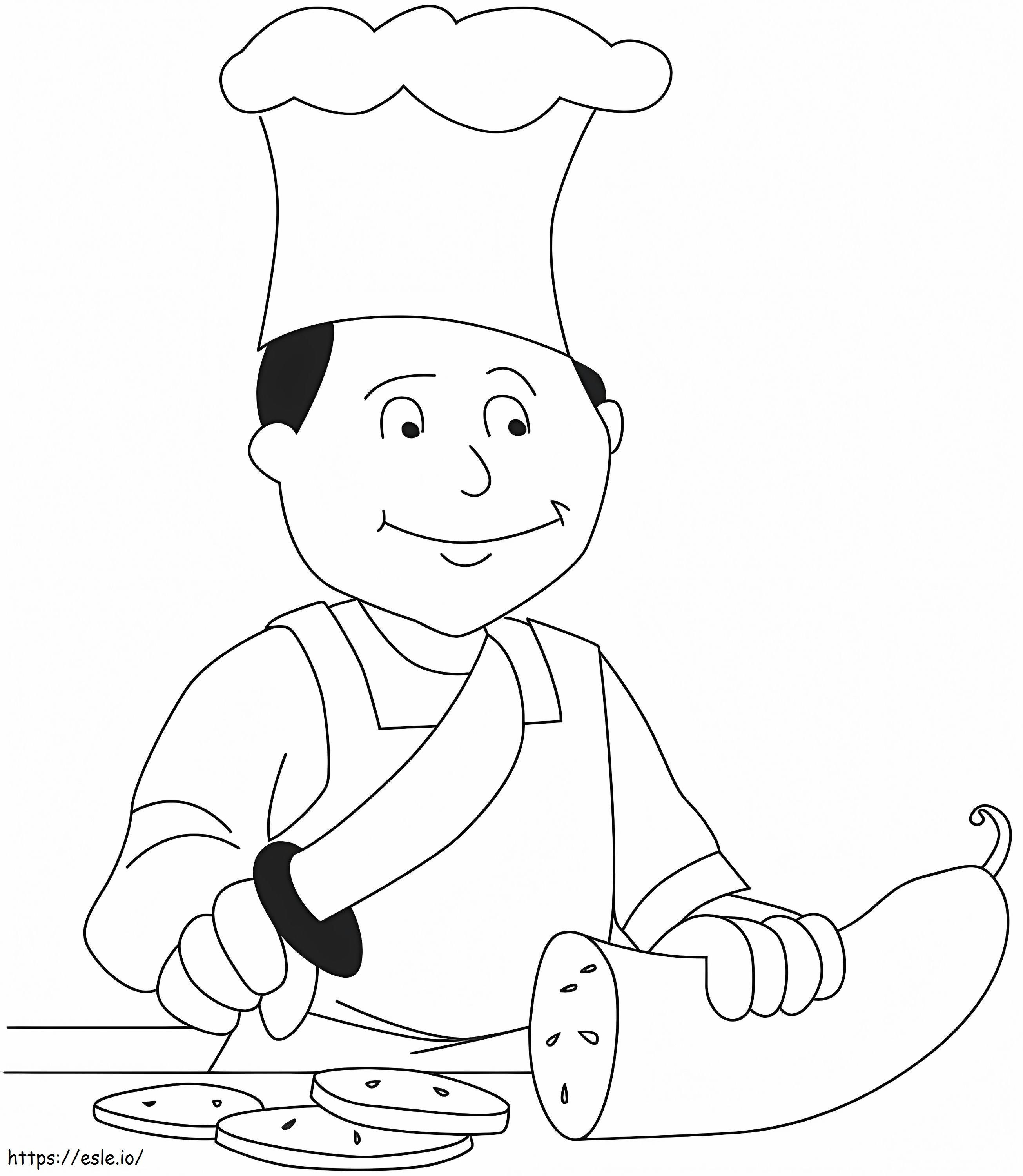 Chef cortando calabacines para colorear