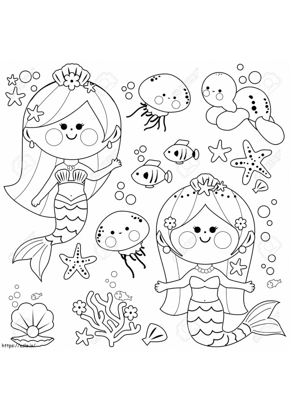 Beautiful Mermaids And Sea Animals coloring page
