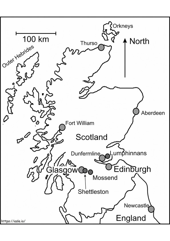 Mapa de Escocia para colorear