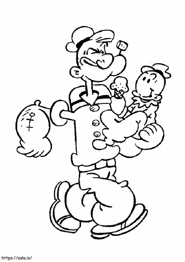 Popeye houdt het kind vast kleurplaat