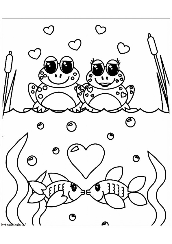 Couple Of Frogs And Couple Of Fish coloring page