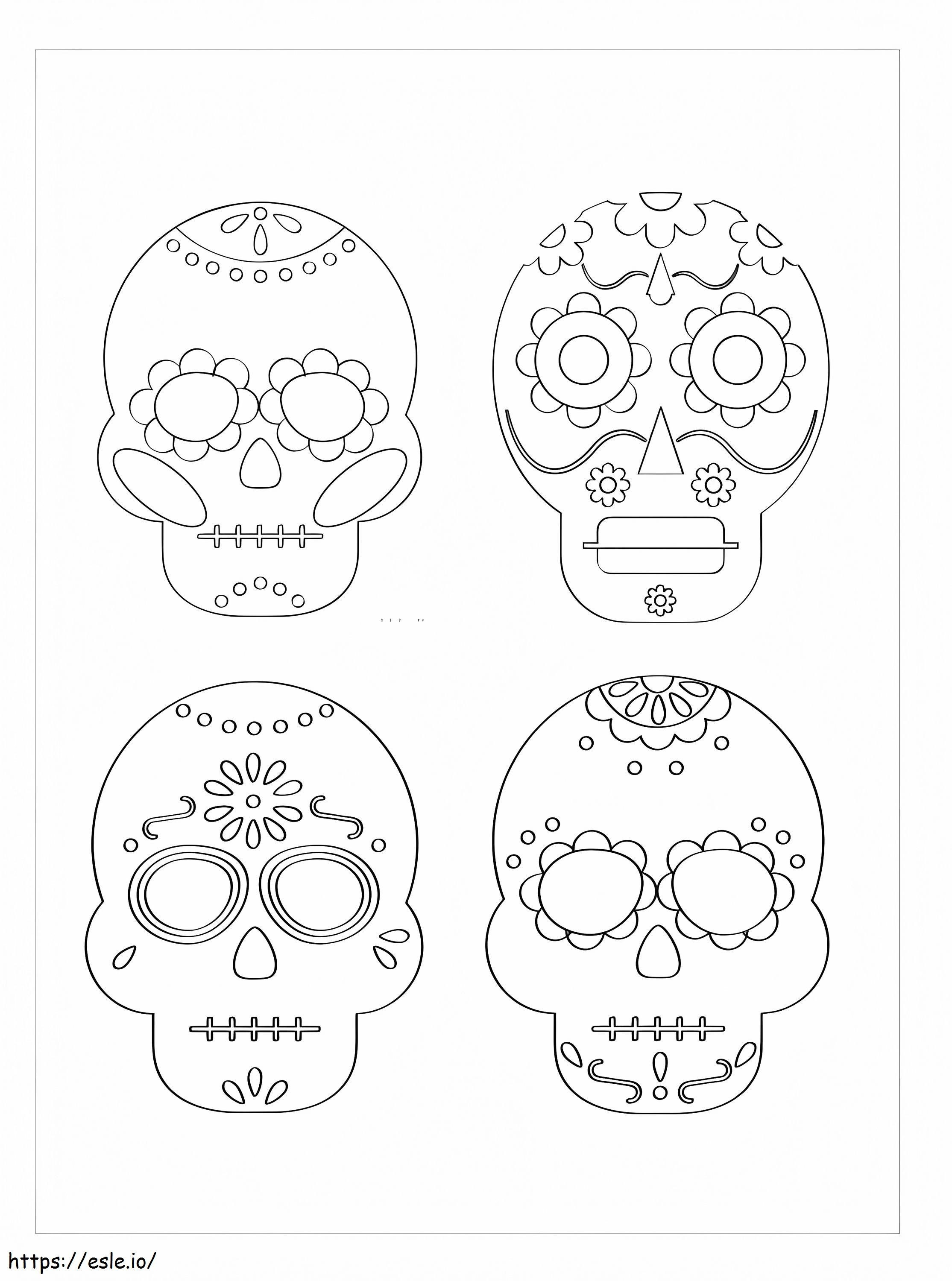 Coloriage Quatre crânes à imprimer dessin