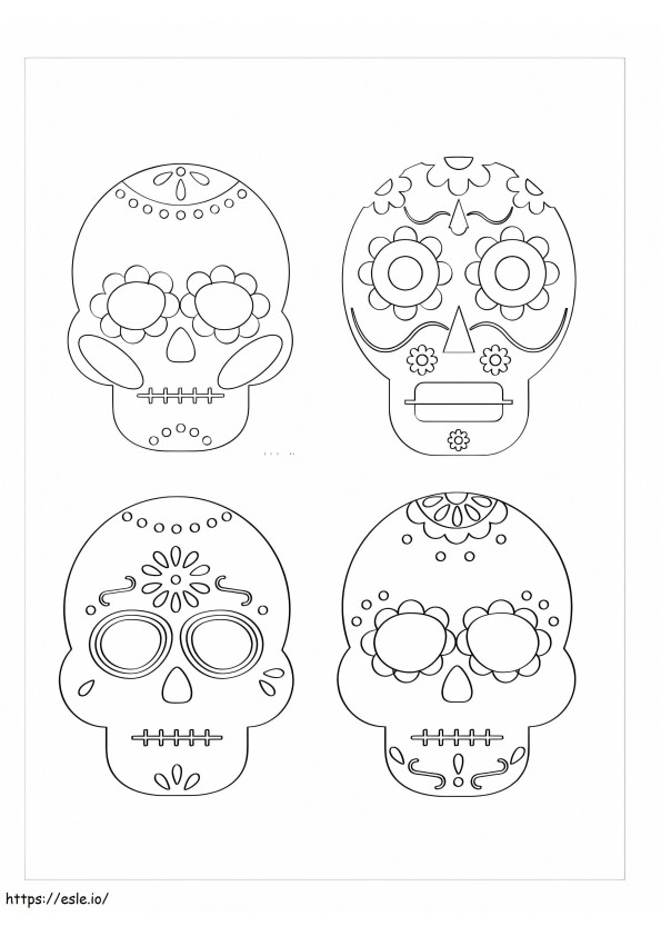 Coloriage Quatre crânes à imprimer dessin