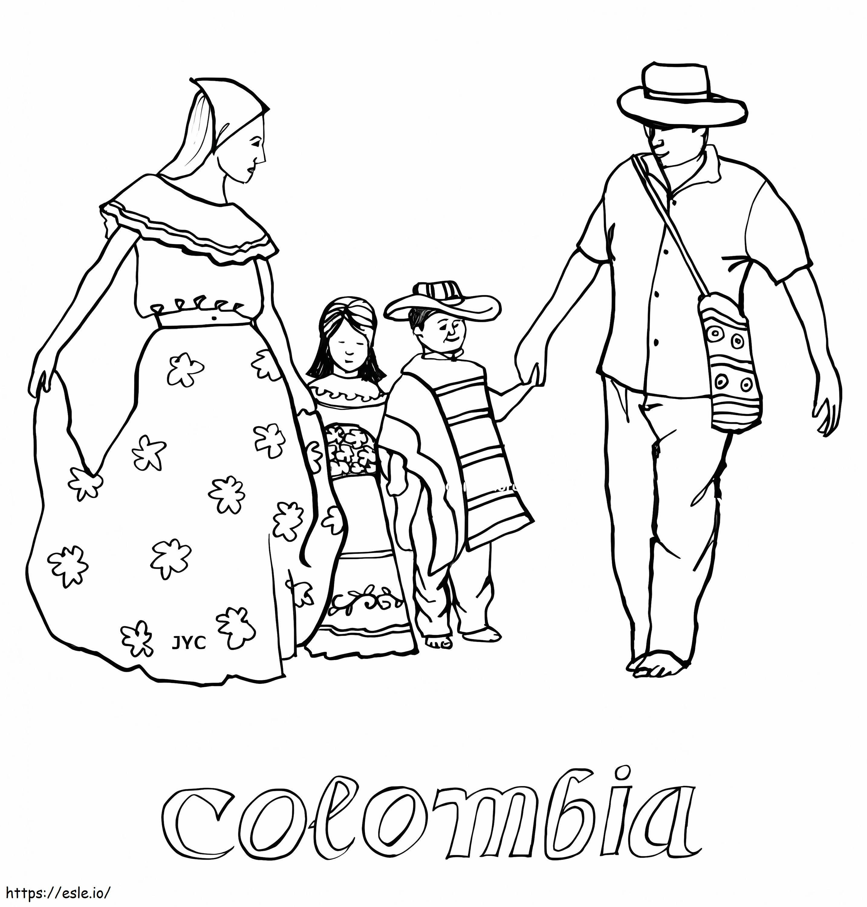 Kolumbialainen perhe värityskuva
