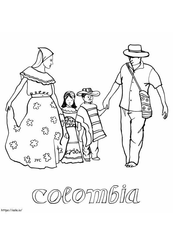コロンビア人の家族 ぬりえ - 塗り絵