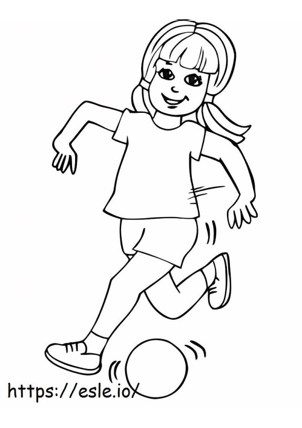 Hymyilevä tyttö pelaa jalkapalloa värityskuva