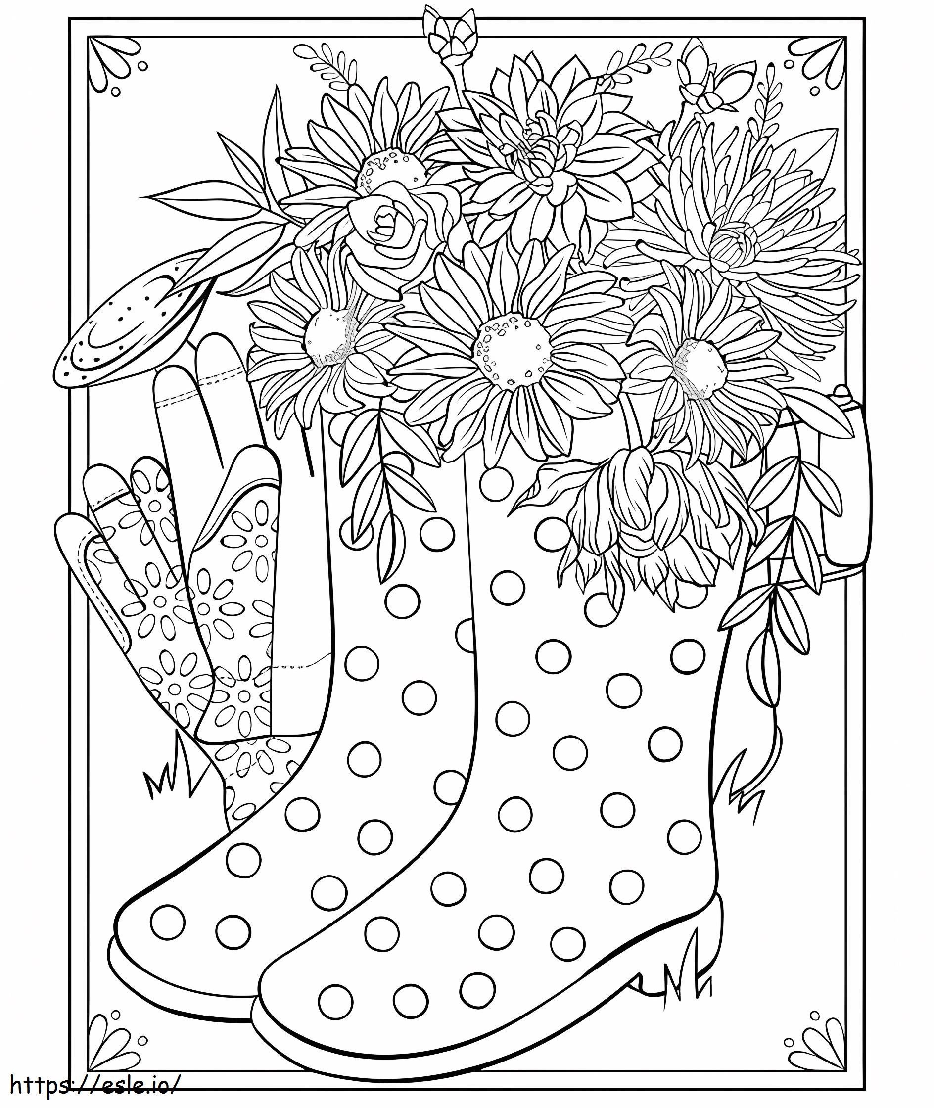 1559868544 Flowers In Boots A4 coloring page