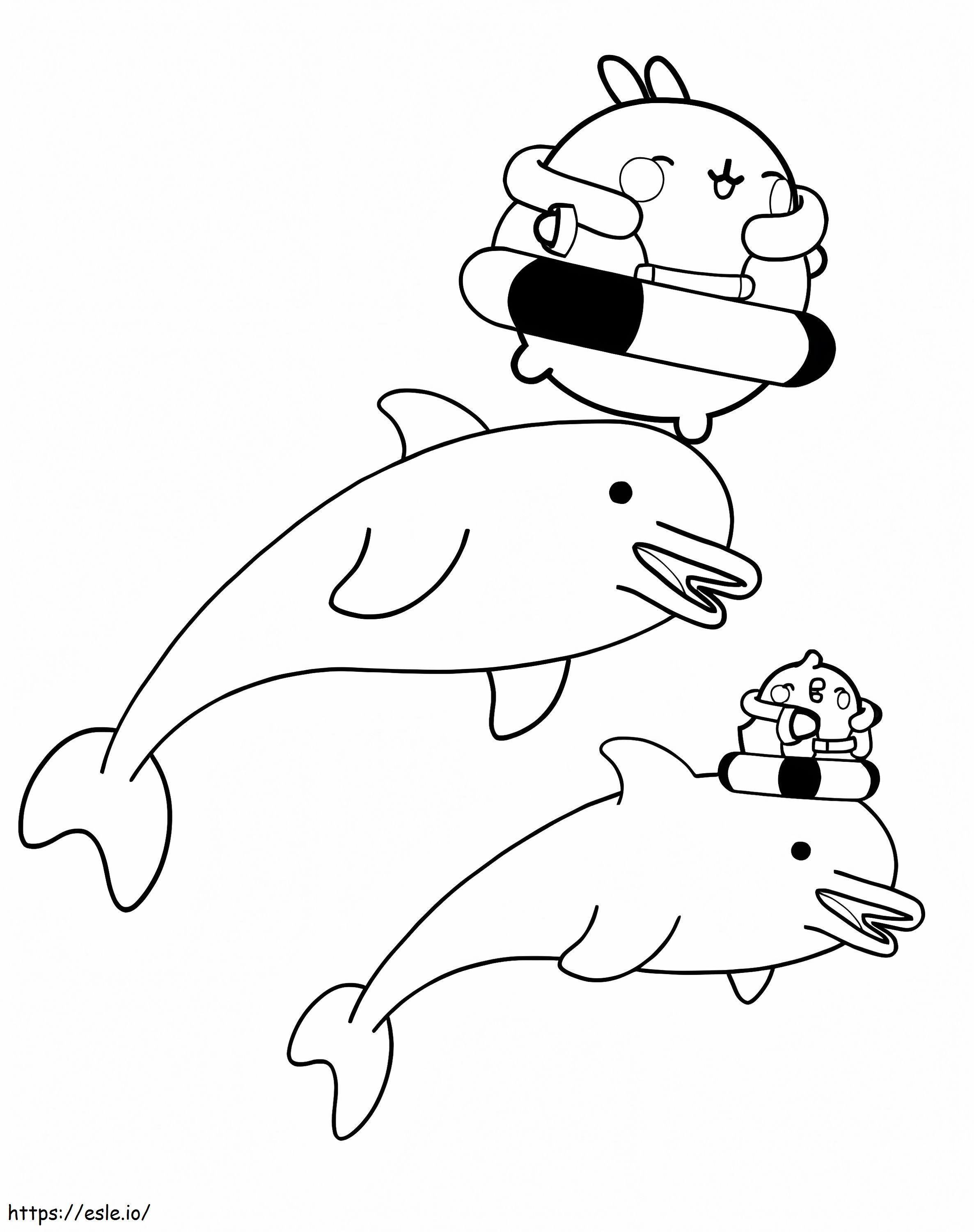 モランとイルカ ぬりえ - 塗り絵