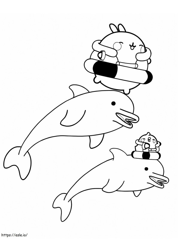 モランとイルカ ぬりえ - 塗り絵