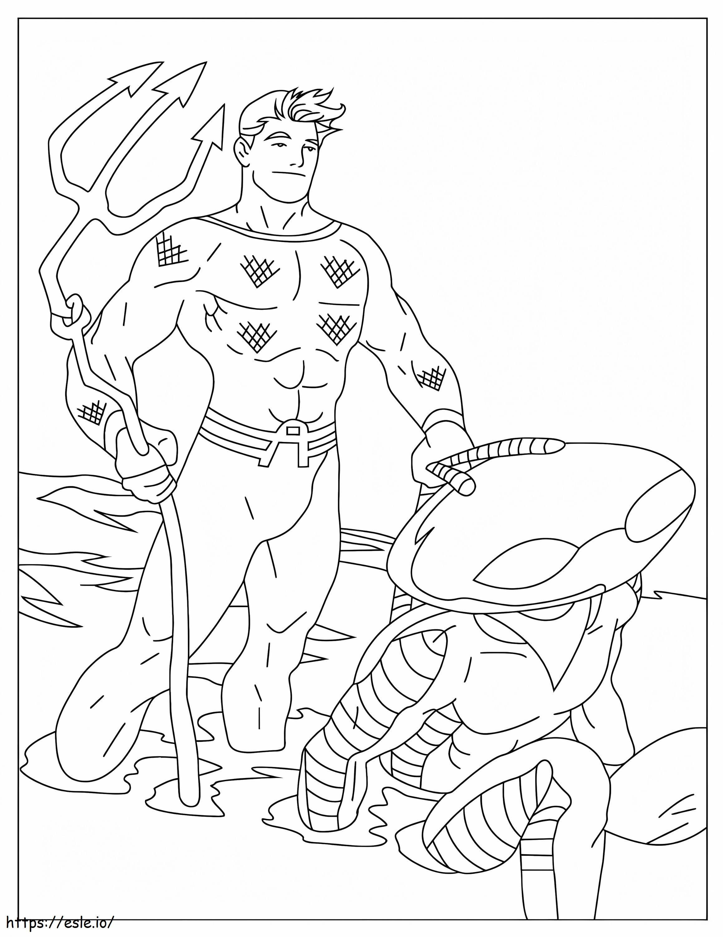 Aquaman pega uma manta para colorir