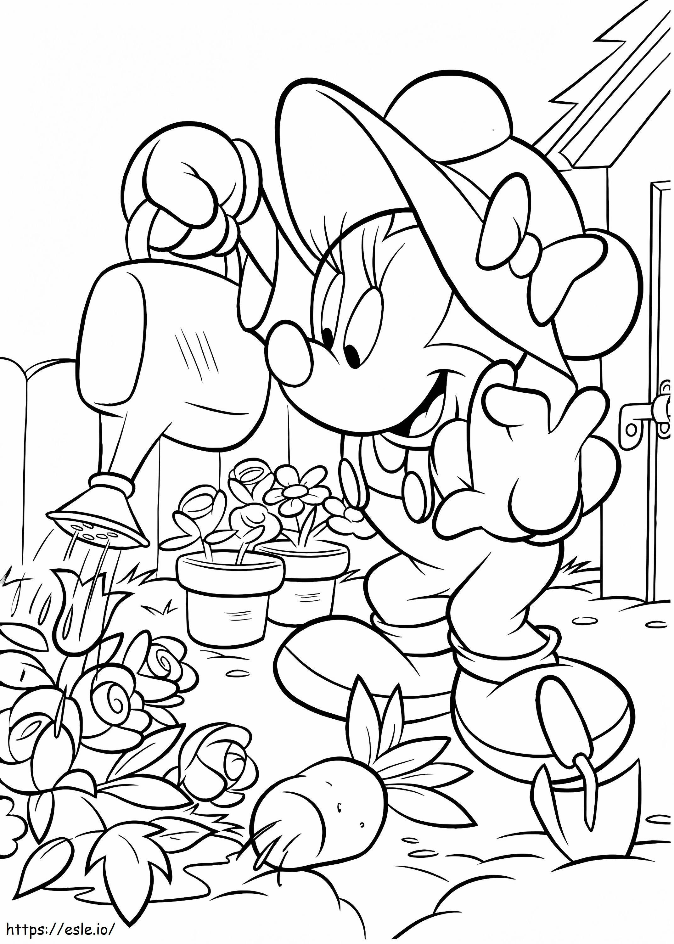 1534560747 Minnie Mouse Watering Flowers A4 coloring page