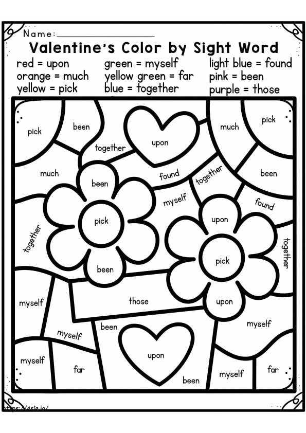 Palabras visuales de San Valentín para colorear