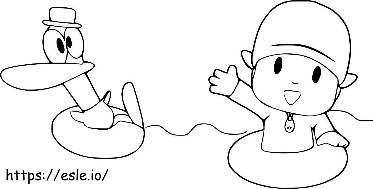 Pocoyo e Pato nadando para colorir