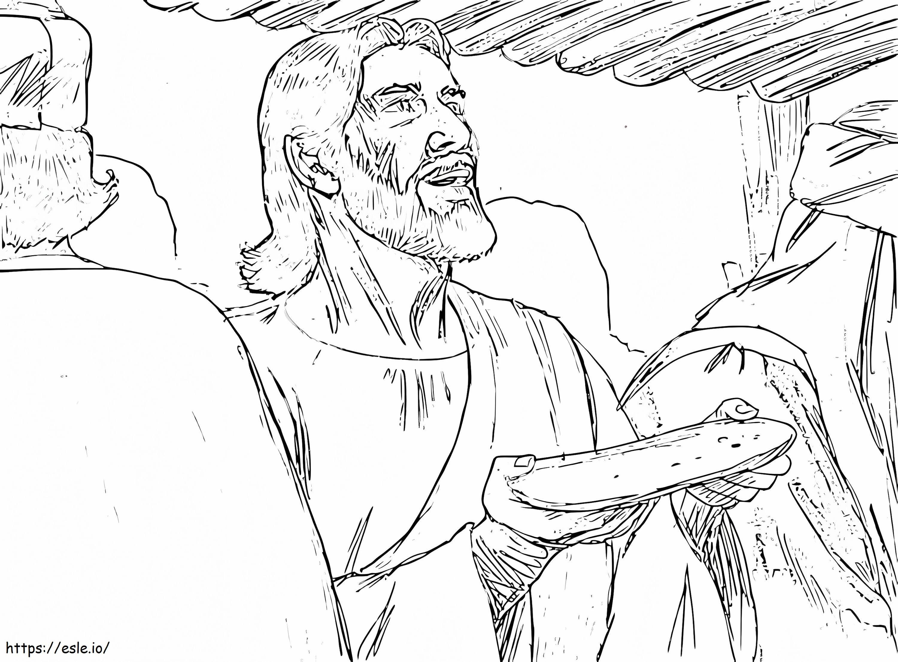 Jezus met brood tijdens het laatste avondmaal kleurplaat kleurplaat